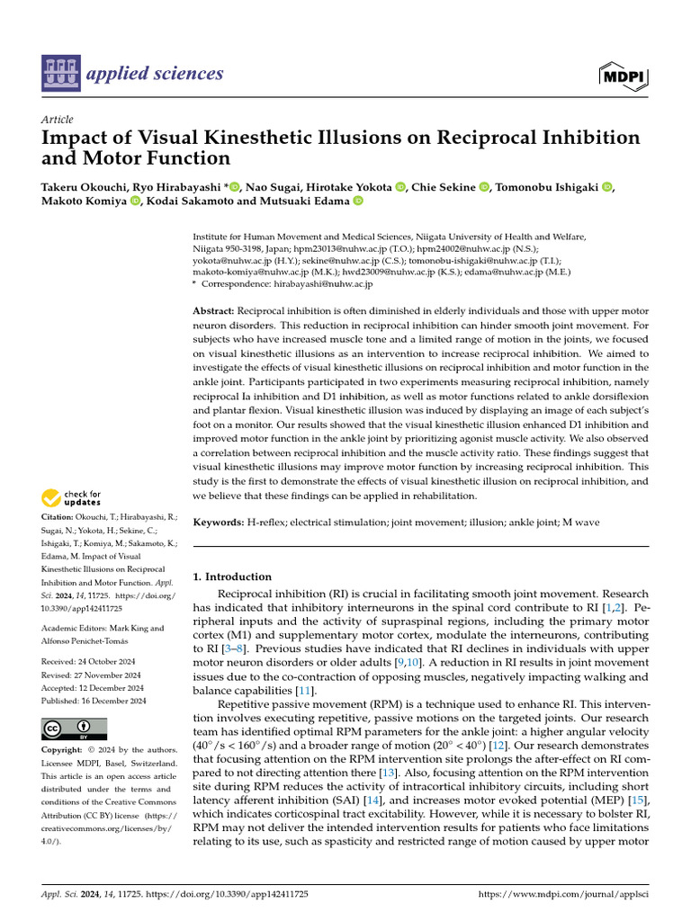 Impact of Visual Kinesthetic Illusions On Reciproc | PDF | Neuroscience ...