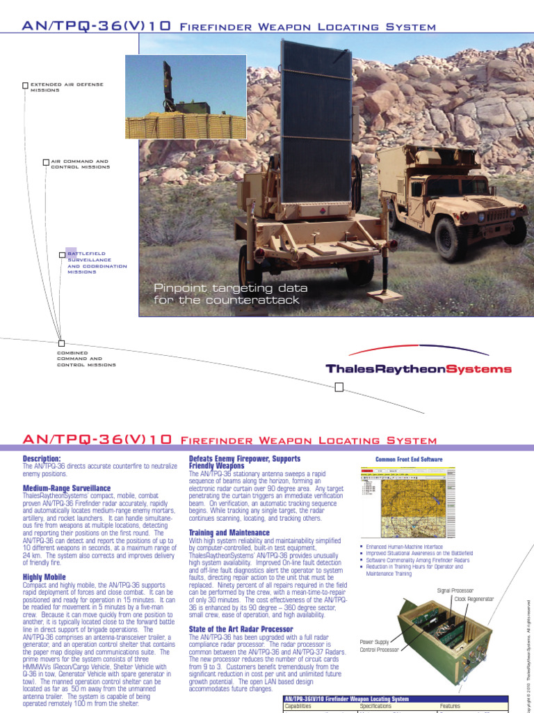 AN/TPQ-36 Firefinder Radar Overview | PDF | Military Technology | Radar