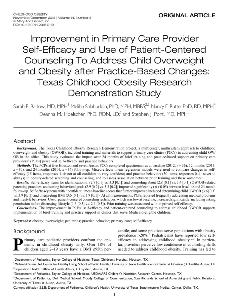 Enhancing PCP Confidence in Childhood Obesity Care | PDF | Obesity ...