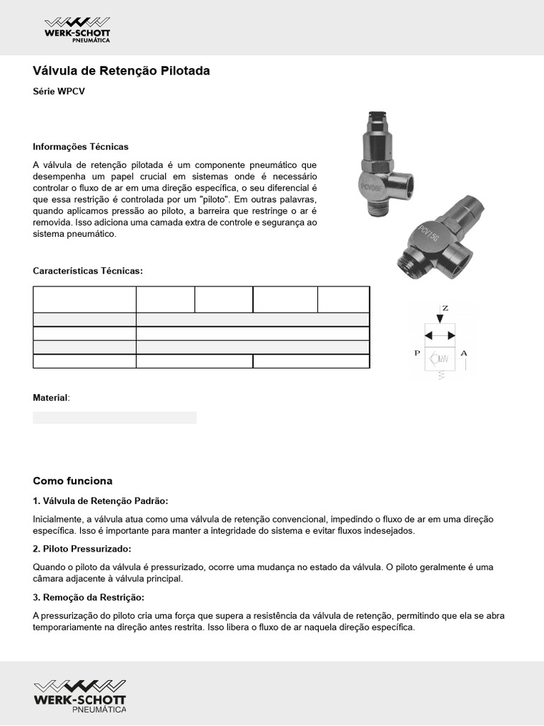 Válvula de Retenção Pilotada WPCV: Controle Pneumático | PDF | Válvula ...