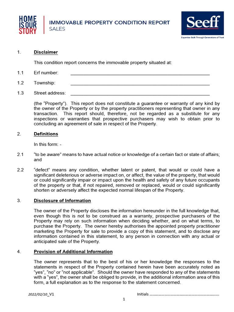 Property Condition Disclosure Report | PDF | Justice | Crime & Violence