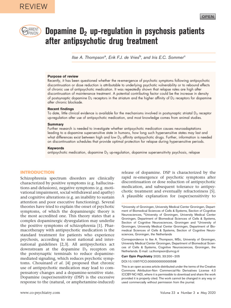 Dopamine D2 Receptor Up-Regulation in Psychosis | PDF | Antipsychotic ...