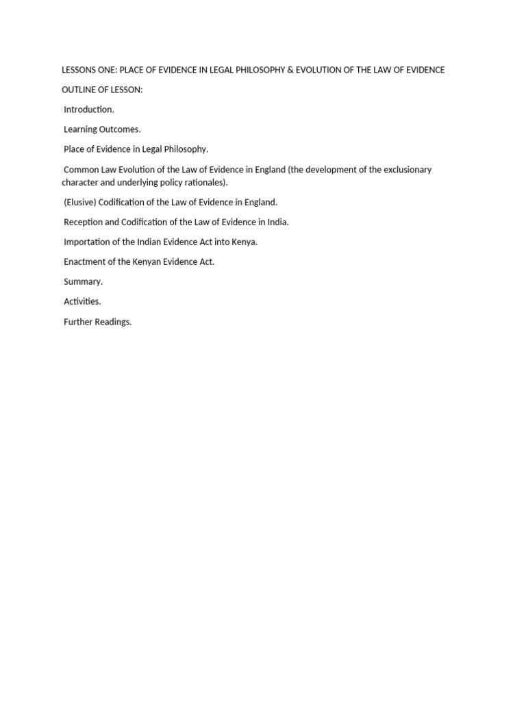 Evidence Law 1 Notes Pdf Evidence Law Hearsay