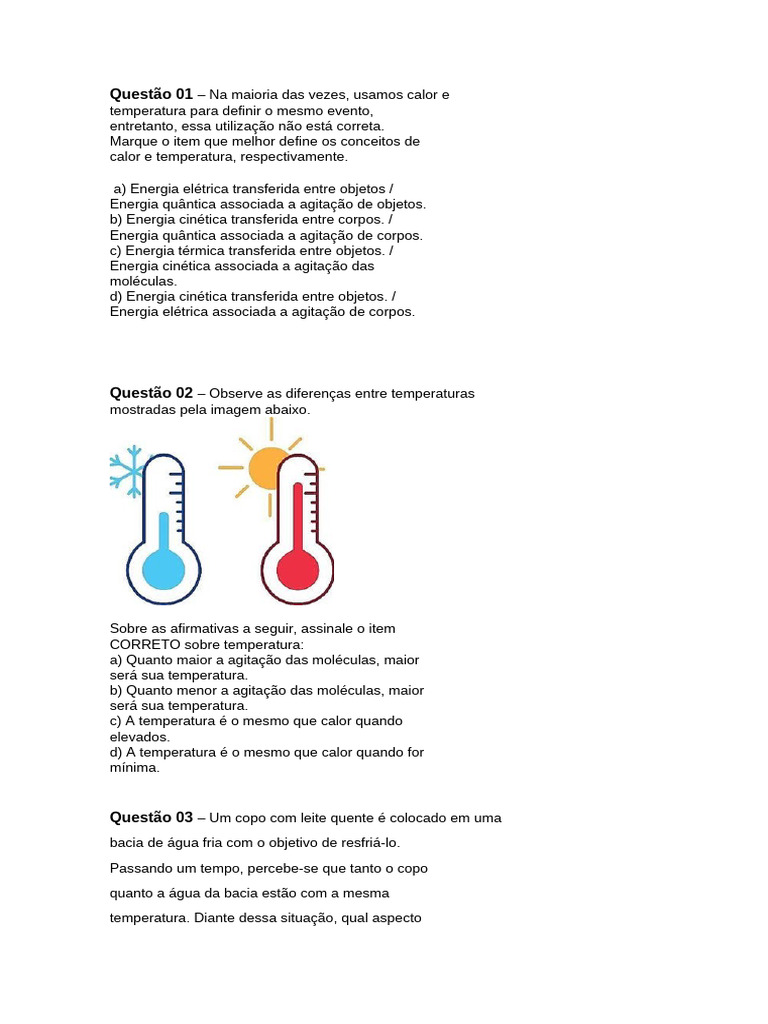 prova ciencias | PDF | Calor | Temperatura