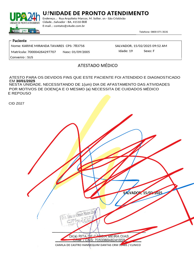 Atestado Médico - CID Z027 | PDF