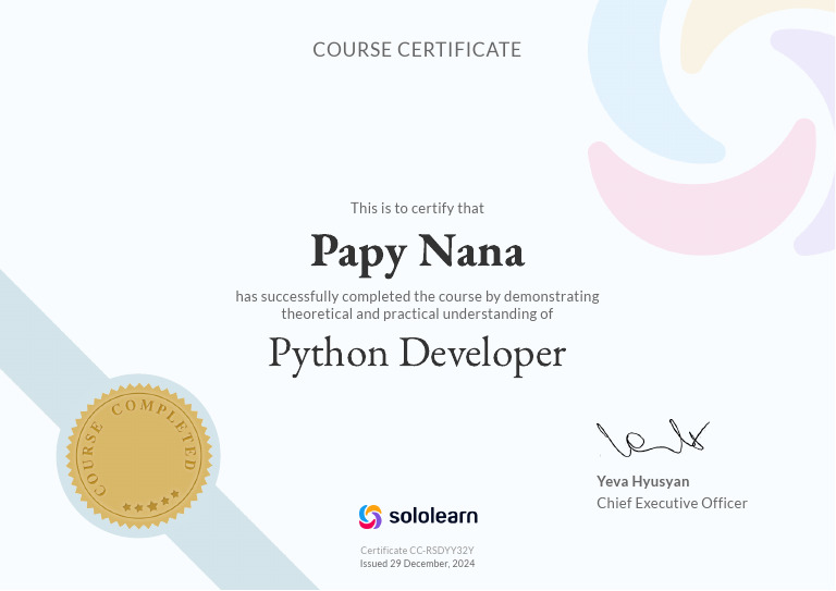 Python Developer Course Certificate | PDF