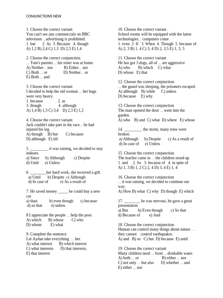 Conjunctions Test New | PDF