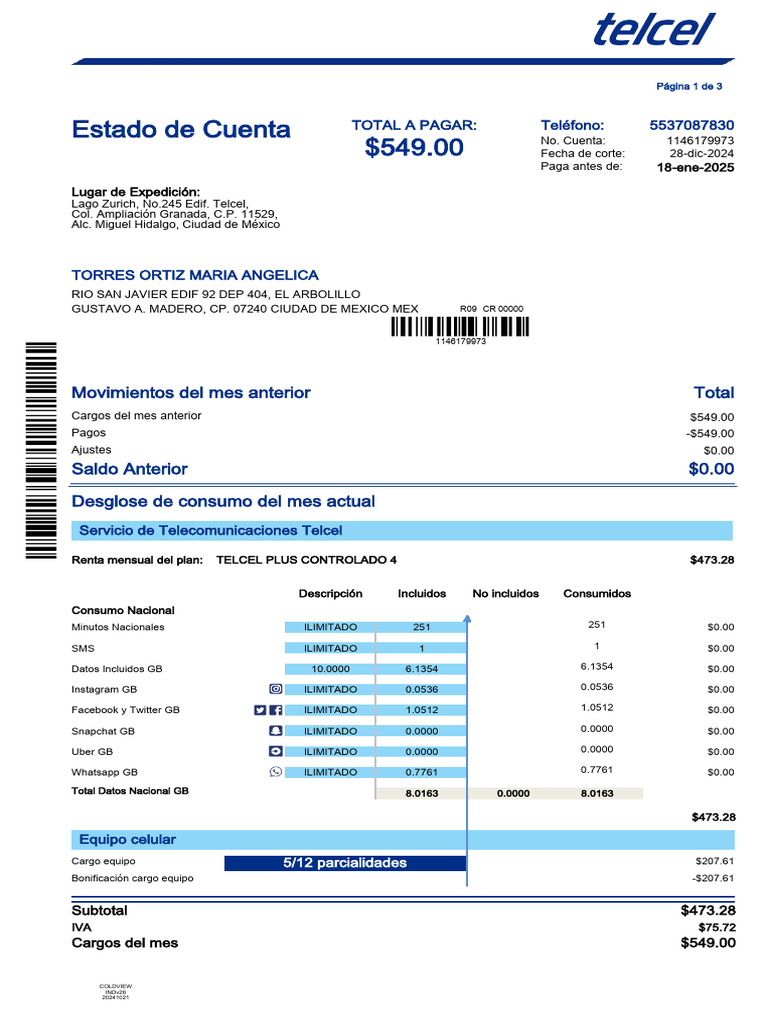 Estado de Cuenta Telcel Max Controlado | PDF | Industrias de servicio