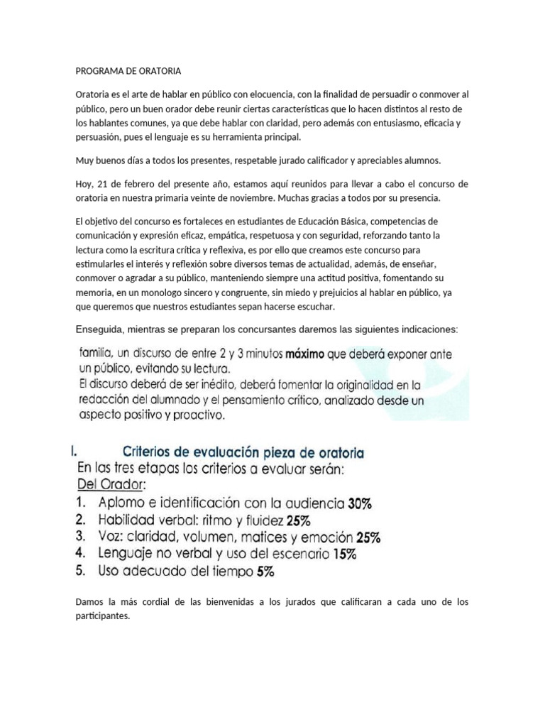Concurso de Oratoria Escolar 2023 | PDF | Hablar en público