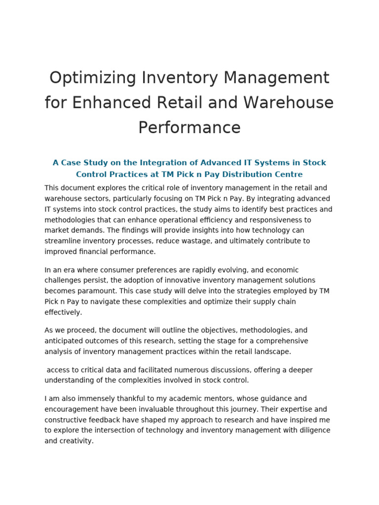 Optimizing Inventory at TM Pick n Pay | PDF | Inventory | Retail