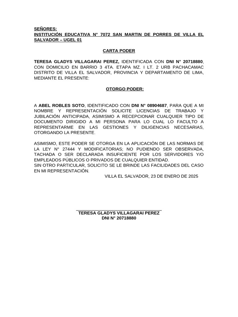 Carta Poder para Licencias y Representación | PDF