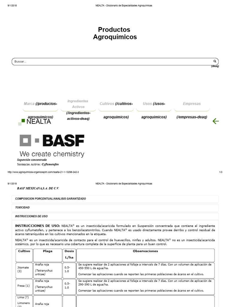 Ficha Técnica de NEALTA Insecticida | PDF | Pesticida | Insecticida