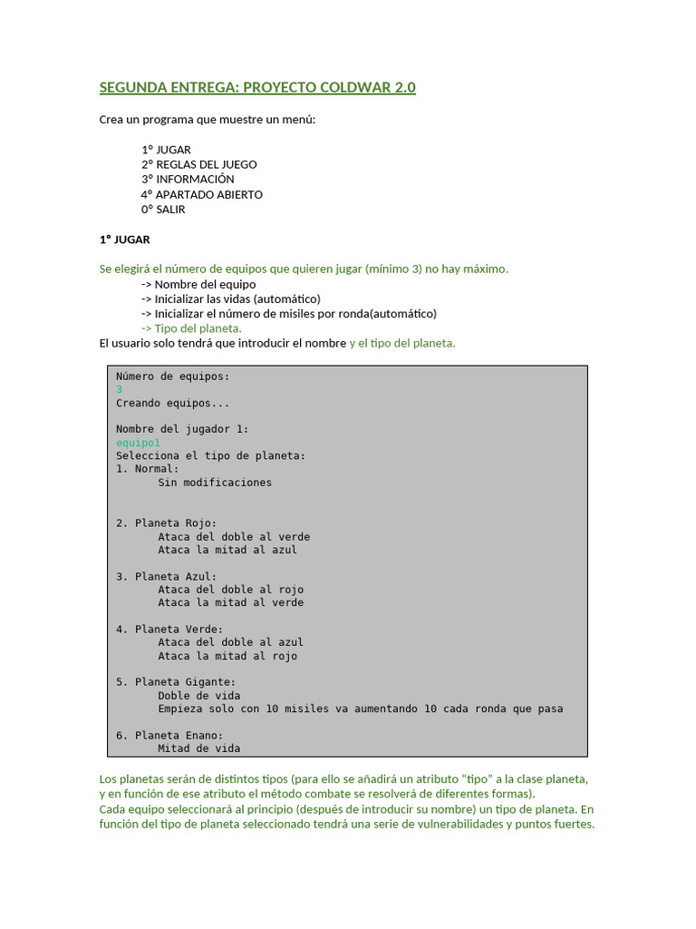 Enunciado ColdWar2 | PDF | Constructor (Programación Orientada a ...