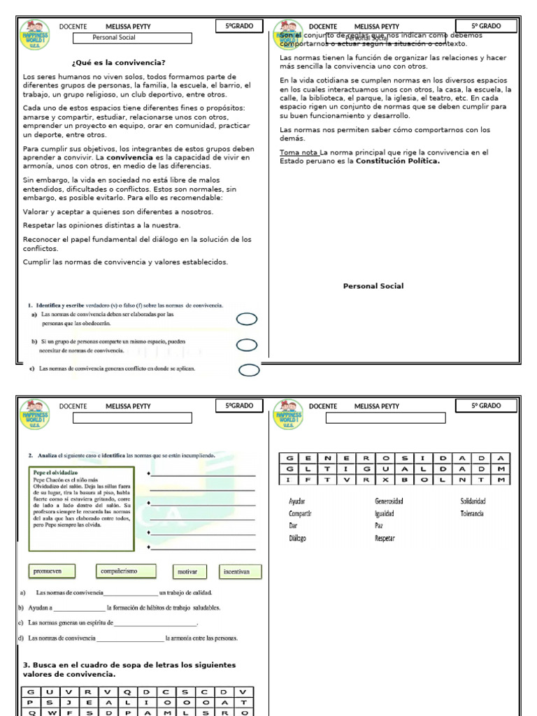 Normas y Valores de Convivencia en 5° Grado | PDF | Maestros