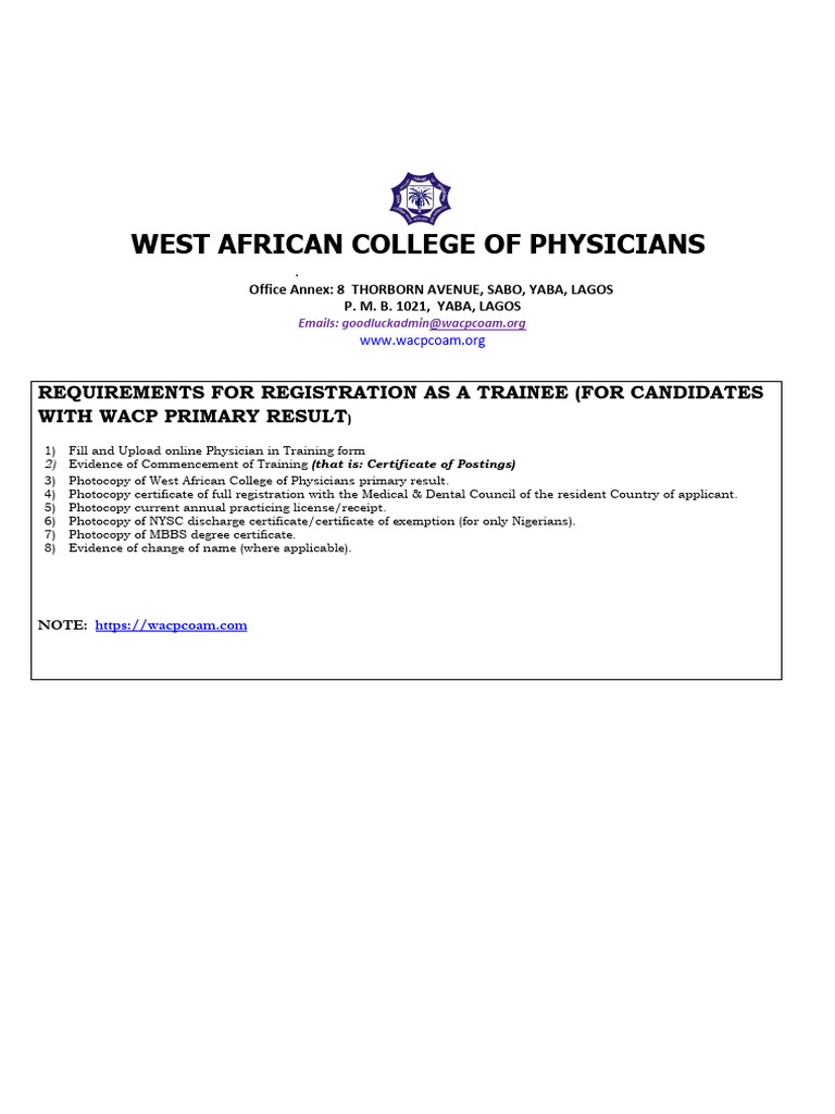 WACP Physician Trainee Registration Guide | PDF