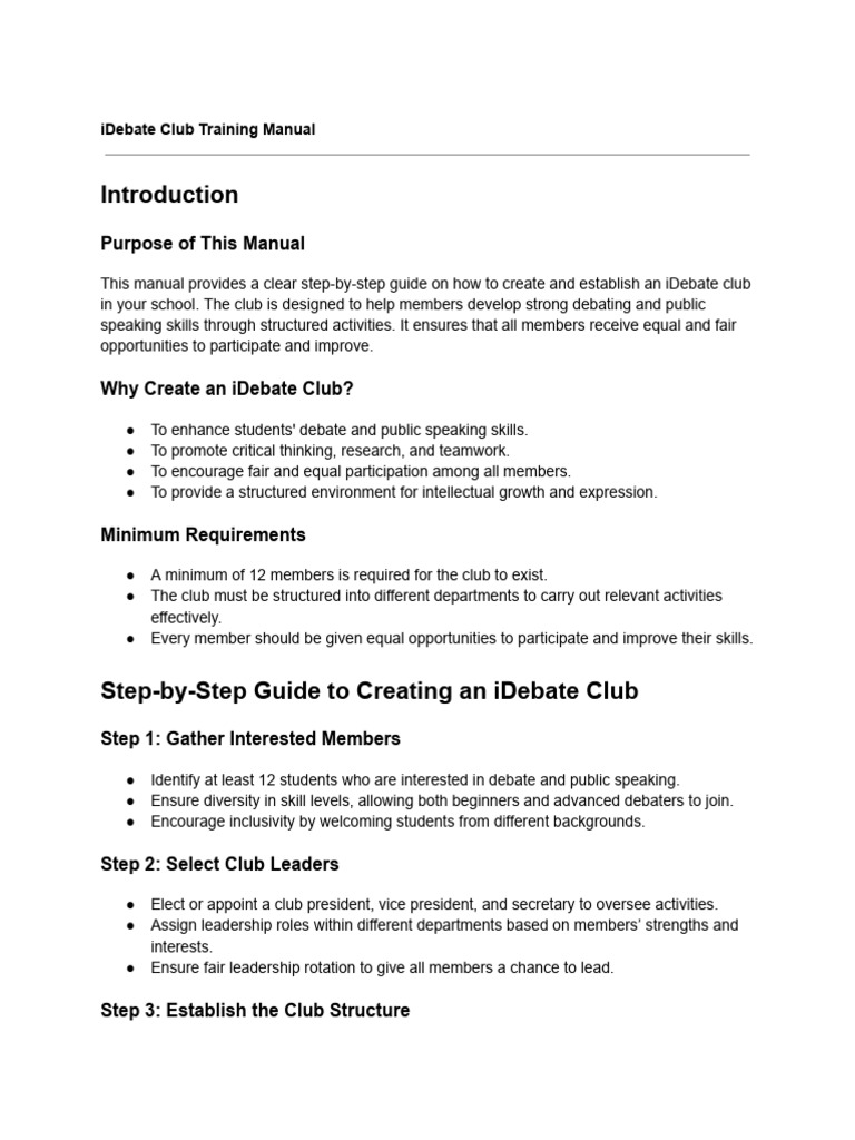 iDebate Club Creation Guide | PDF | Public Speaking | Leadership