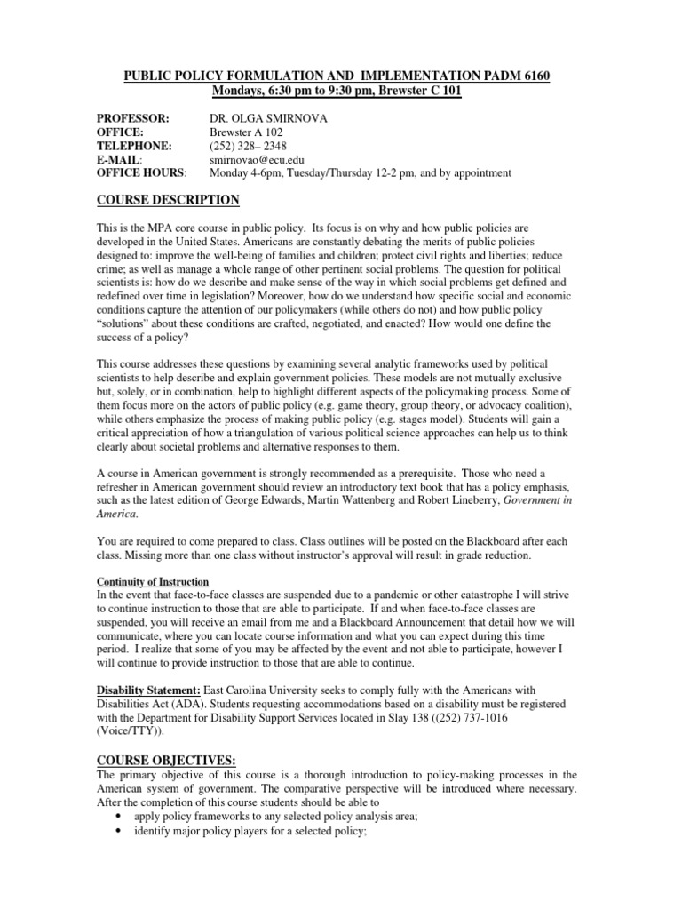 Public Policy Formulation Course Guide | PDF | Academic Integrity | Policy