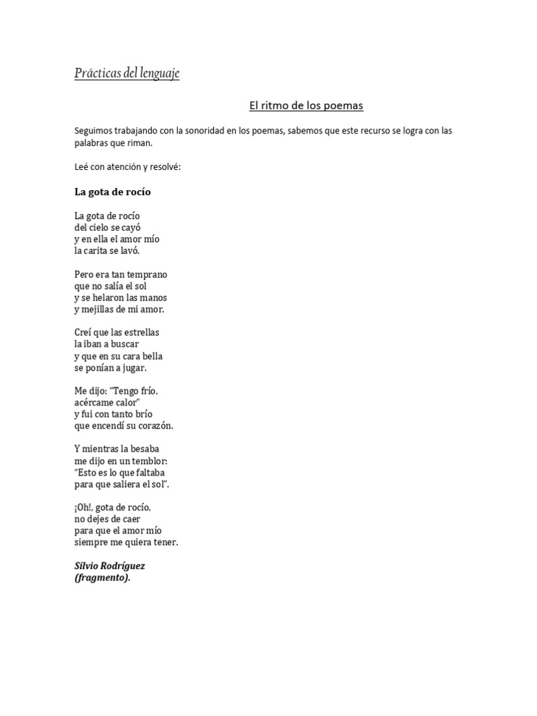 Prácticas Del Lenguaje: El Ritmo de Los Poemas | PDF
