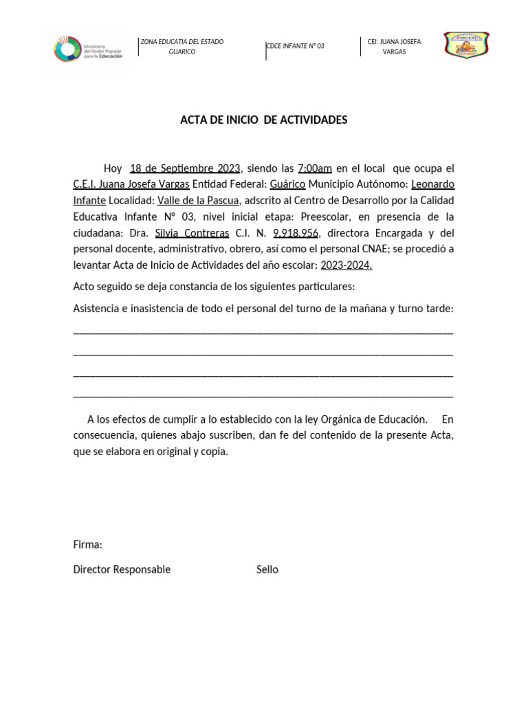 Acta de Inicio de Actividades 2021-2022 | PDF