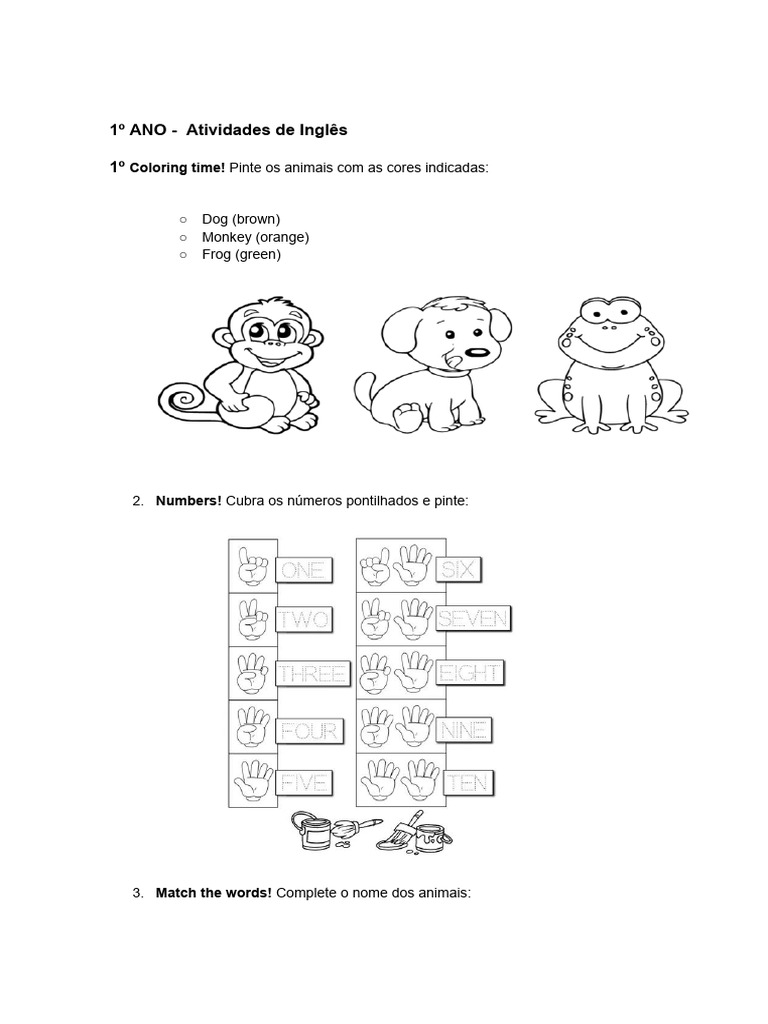 Atividades de Inglês para 1º Ano | PDF