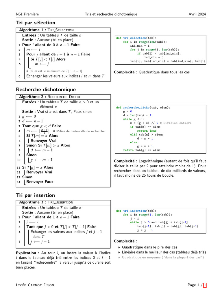 Algorithmes de tri et recherche efficaces | PDF | Informatique ...