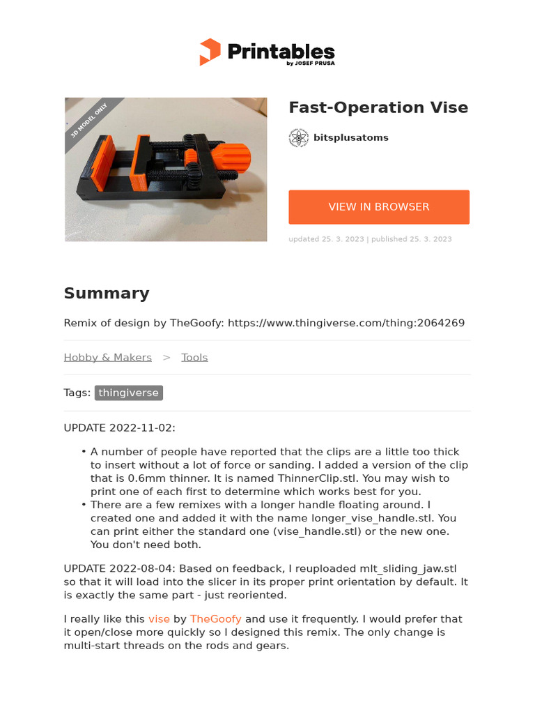 Fast Operation Vise 3D Model Remix | PDF