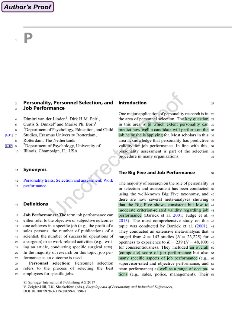 Personality's Impact on Job Performance | PDF | Dark Triad | Validity ...