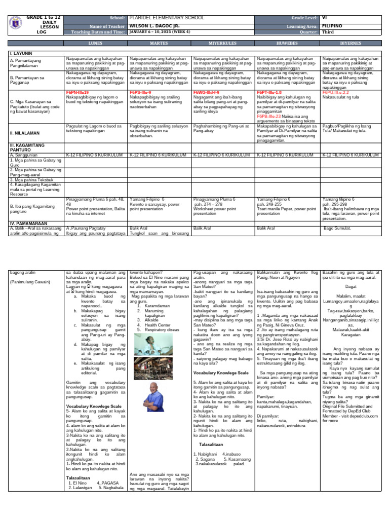 DLL Filipino 6 q3 w4 | PDF