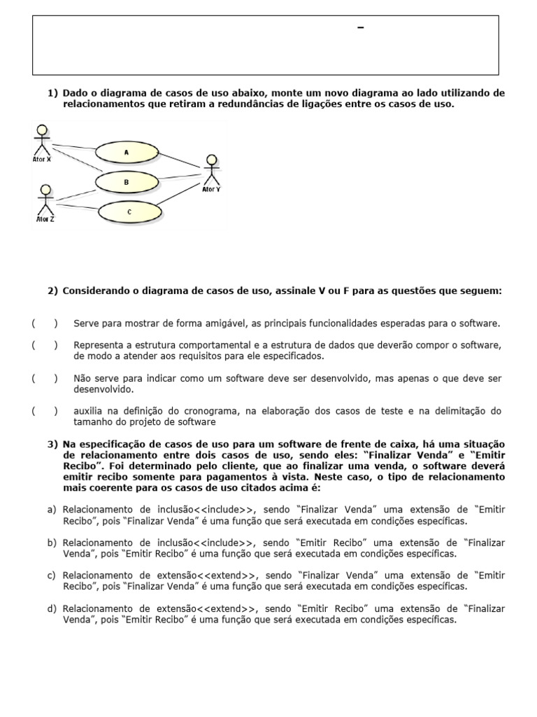 Atividade Avaliativa - Diagrama de Casos de Uso | PDF | Diagrama de ...