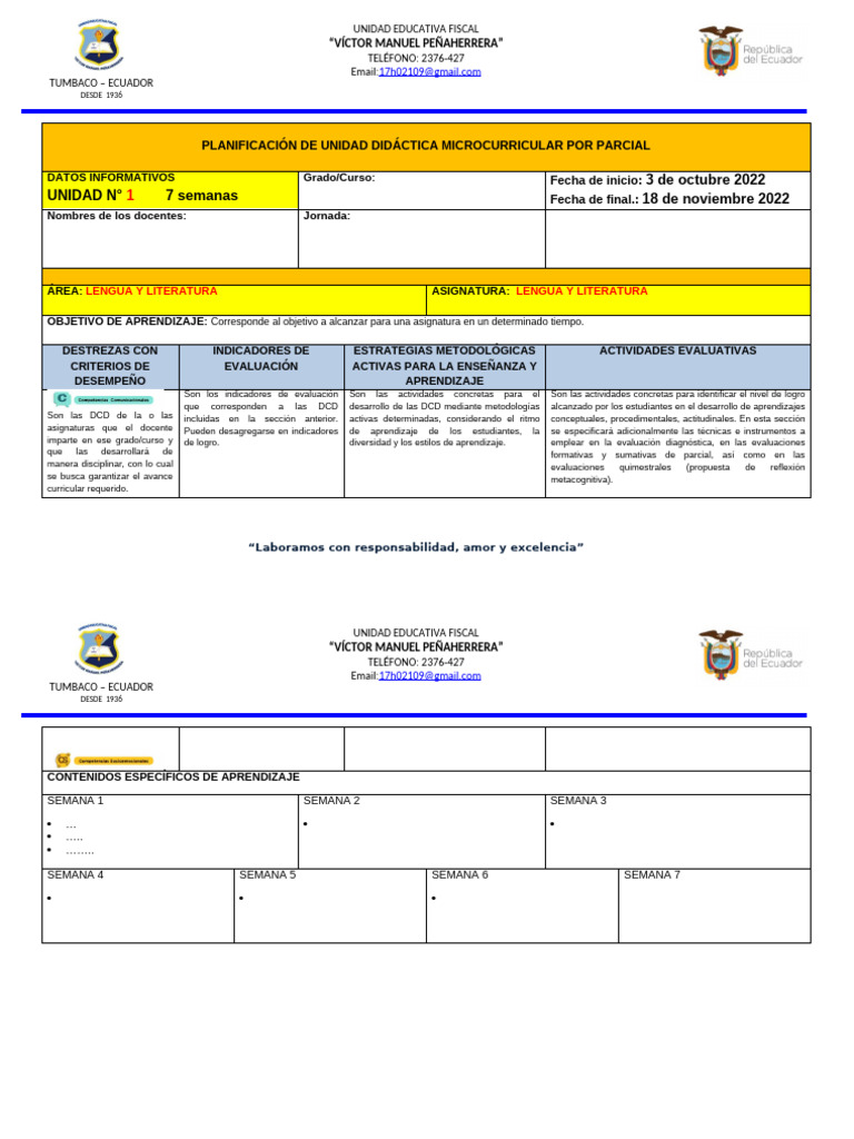 Planificacion Microcurricular VMP U1 | PDF | Evaluación | Plan de estudios