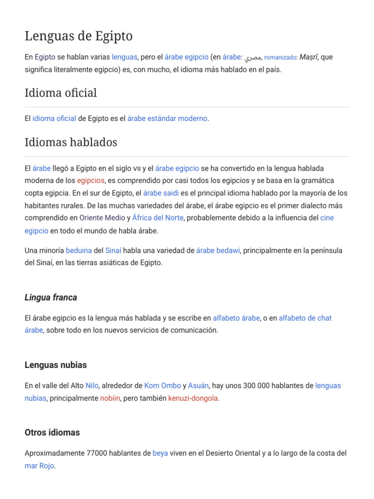 Lenguas de Egipto - Wikipedia, La Enciclopedia Libre | PDF | Idiomas de ...