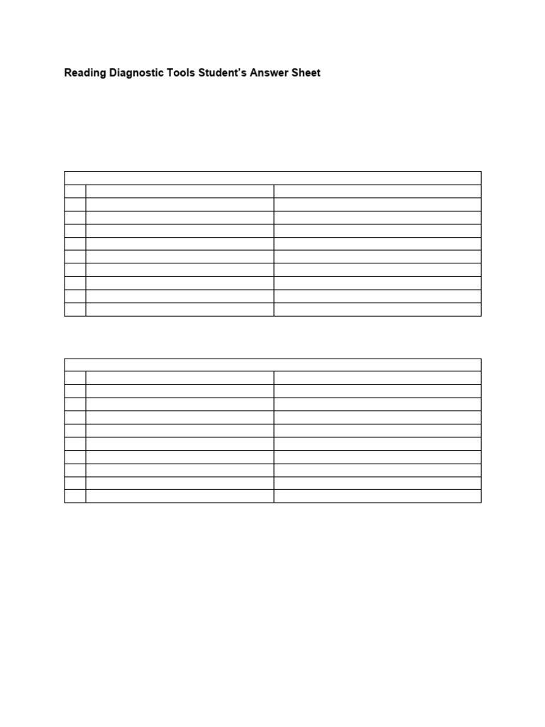 Reading Diagnostic Tools Student Tool2 And Tool3 Pdf