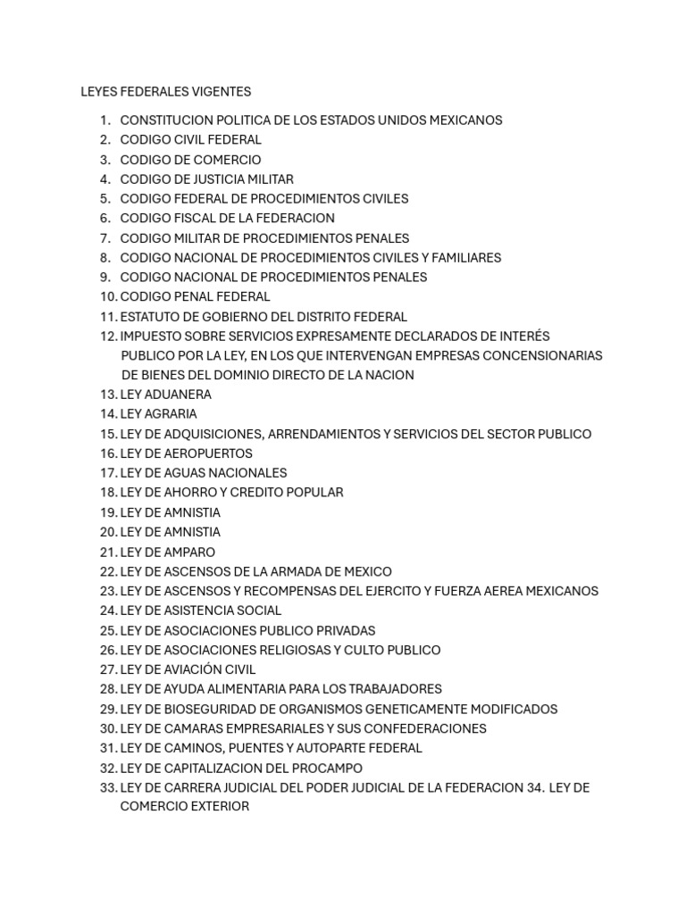Leyes Federales Vigentes en México | PDF | México | Gobierno
