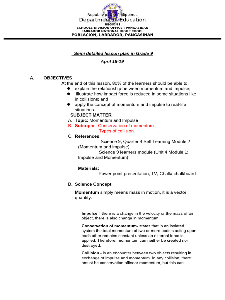 Momentum And Impulse Pdf Momentum Collision