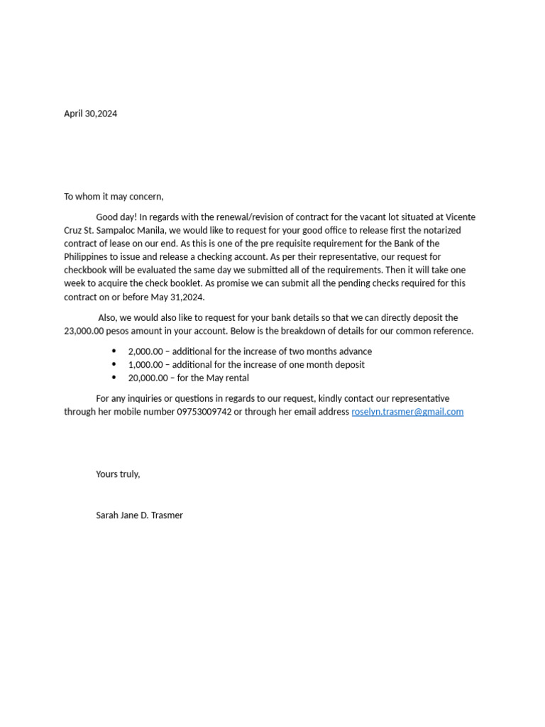 Contract Renewal Request for Lease | PDF