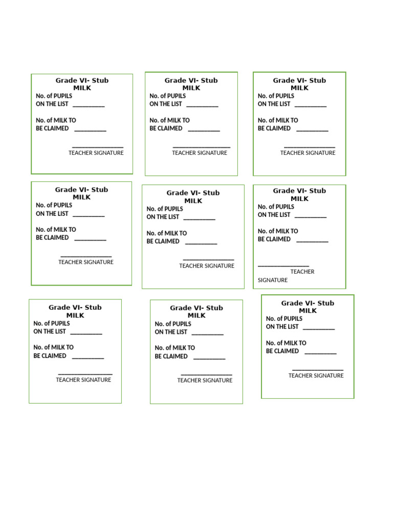 Grade VI Milk Claim Stub Template | PDF