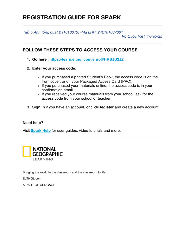 Spark Course Registration Guide | PDF