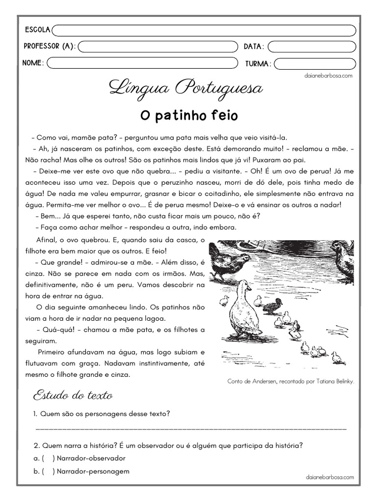 Resumo do Patinho Feio | PDF | Pronome | Adjetivo