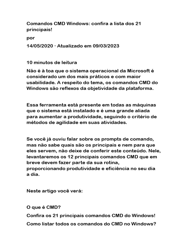 21 Comandos CMD Essenciais no Windows | PDF | Botão Ctrl | Arquivo de texto