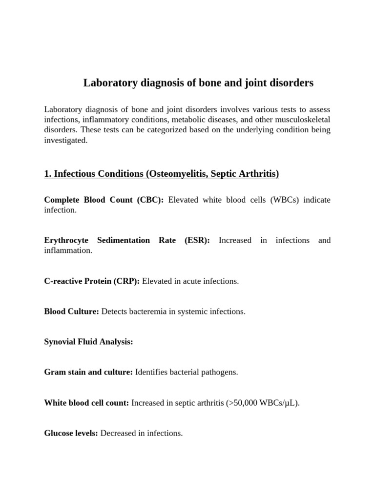 Bone and Joint Disorder Lab Diagnosis | PDF