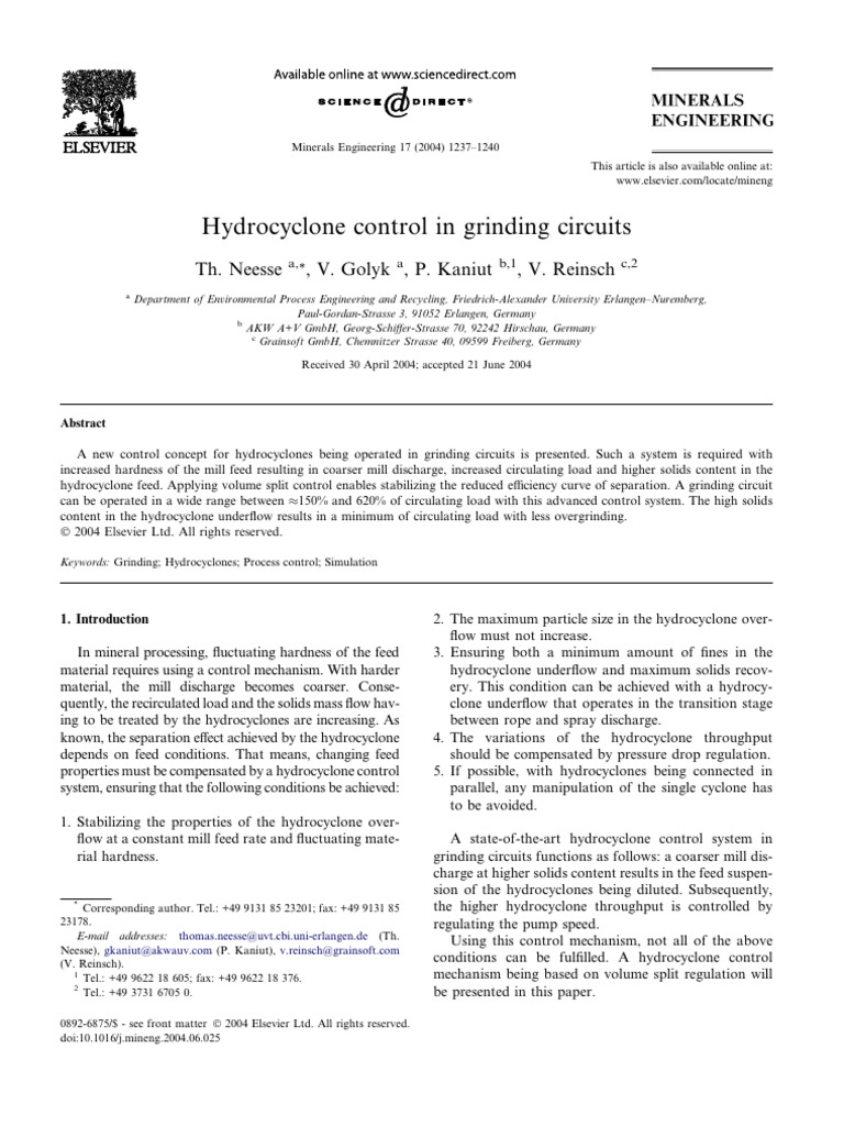 Hydrocyclone Control in Grinding Circuits | PDF | Pump | Mill (Grinding)