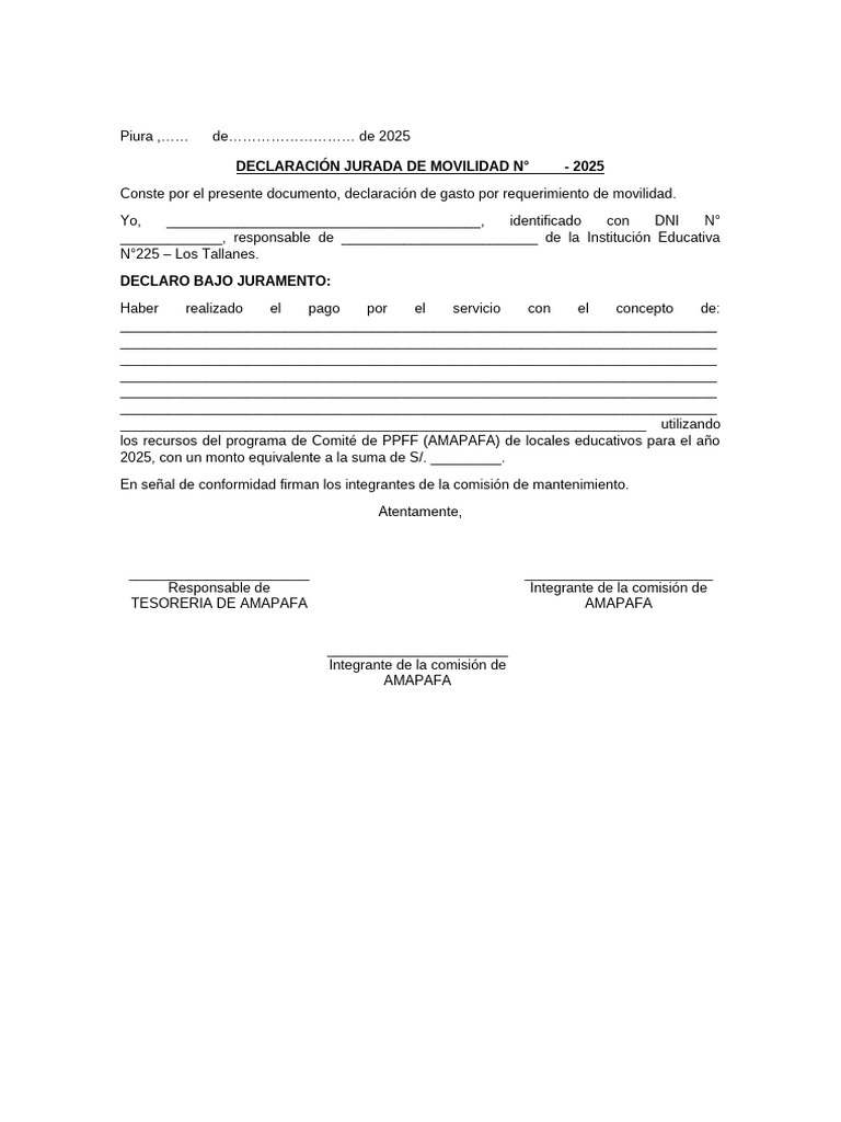 Declaración Jurada de Movilidad 2025 | PDF