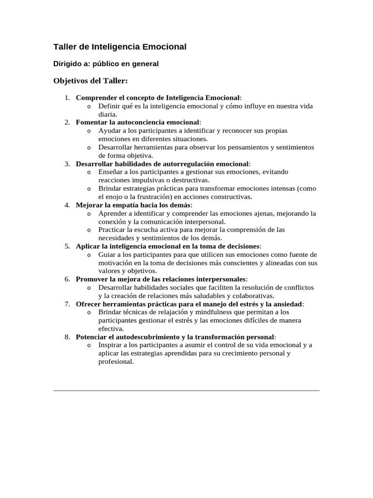 Taller de Inteligencia Emocional | PDF | Las emociones | Inteligencia ...