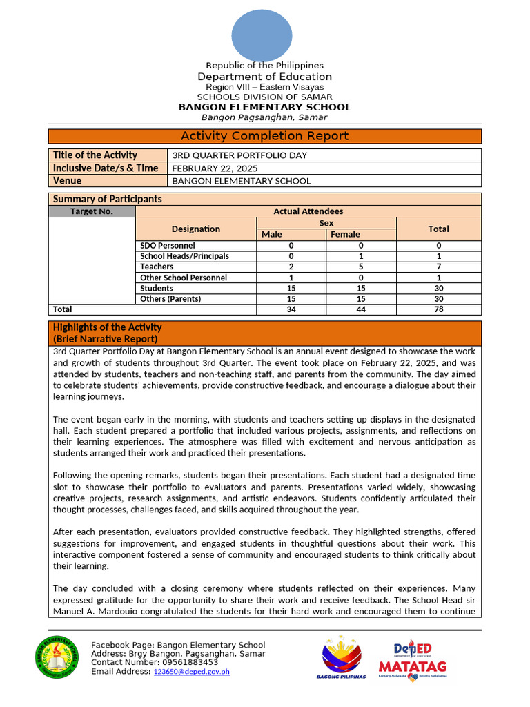 BANGON ES_ 2nd QUARTER PORTFOLIODAY_NarrativeReportTemplate PDF Learning Human