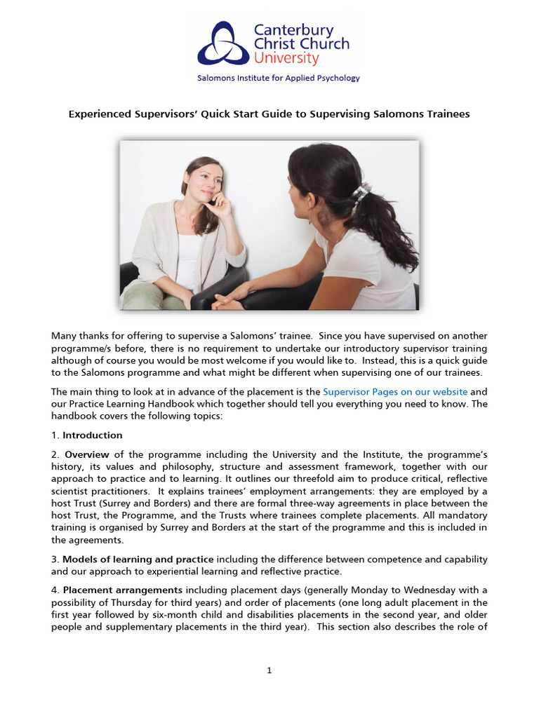 Supervisors' Guide for Salomons Trainees | PDF | Psychology | Learning