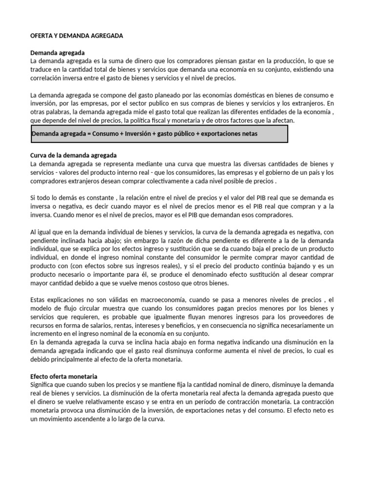 Demanda y Oferta Agregada en Economía | PDF | Inflación | Oferta (economía)