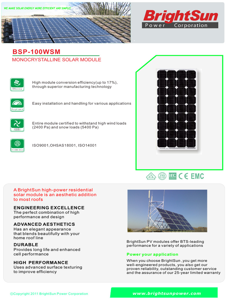 Panel - Monocristalino BSP 100WSM | PDF | Solar Panel | Manufactured Goods