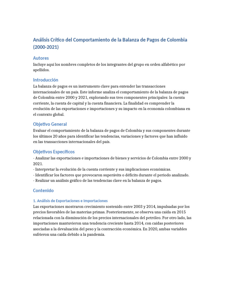 Balanza de Pagos de Colombia 2000-2021 | PDF | Balance de pagos | Colombia