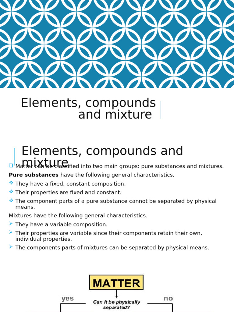 Elements, Compunds Mixtures | PDF | Mixture | Chemical Compounds