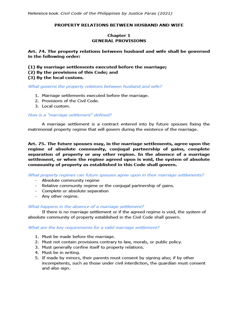 Chapter 1 To 3 Property Relations Between Husband and Wife | PDF ...